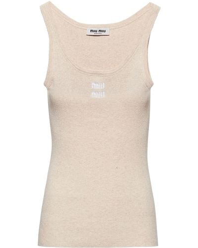 Miu Miu Ribgebreide Tanktop - Naturel