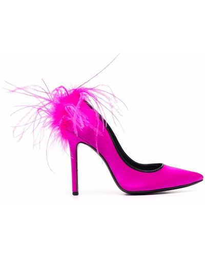 Styland Feather-detail Silk Satin Court Shoes - Pink