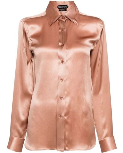 Tom Ford Long-sleeved Silk-satin Shirt - Pink