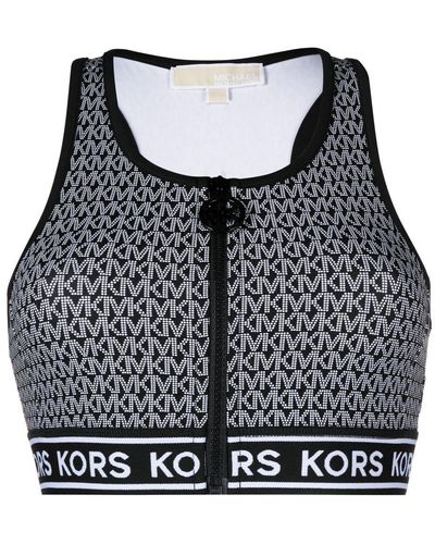 MICHAEL Michael Kors Monogram-print Zip-up Bikini Top - Black