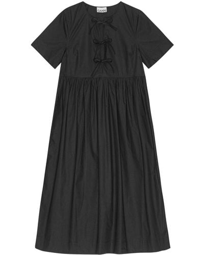 Ganni Cotton Poplin Long Tie String Dress - Black