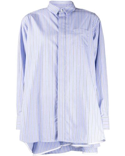Sacai Striped Ruffle-trim Cotton Shirtdress - Blue