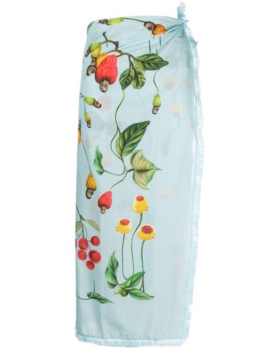 Agua Bendita Floral-print Sarong Skirt - Blue