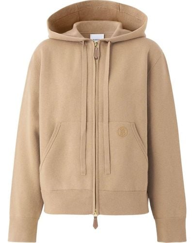 Burberry Embroidered-monogram Hoodie - Natural