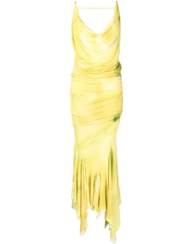 The Attico Vestido fruncido con motivo tie-dye - Amarillo