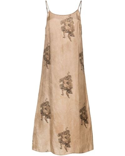 Uma Wang Midi Dress With Renaissance Print - Natural
