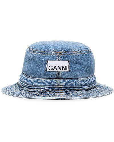 Ganni Logo-appliqued Denim Bucket Hat - Blue