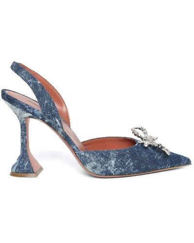 AMINA MUADDI Rosie 110mm Denim Slingback Court Shoes - Blue