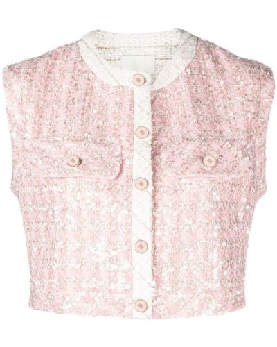 Sandro Sequin-embellished Cropped Tweed Gilet - Pink