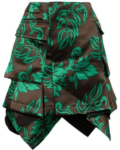 Sacai Asymmetric Floral-print Skirt - Green