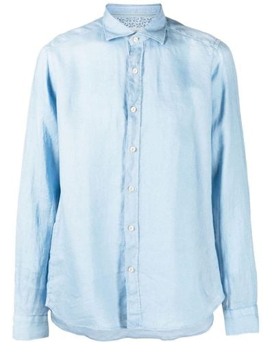 Tintoria Mattei 954 Cutaway Collar Linen Shirt - Blue