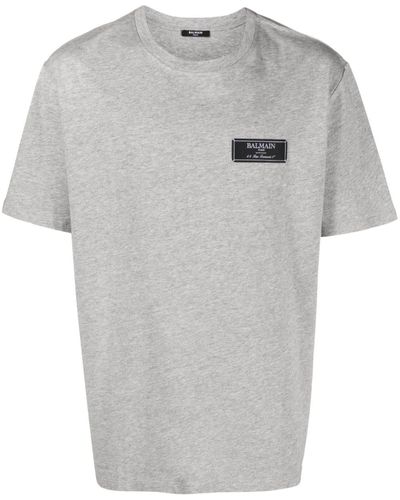 Balmain Meliertes T-Shirt mit Logo-Patch - Grau