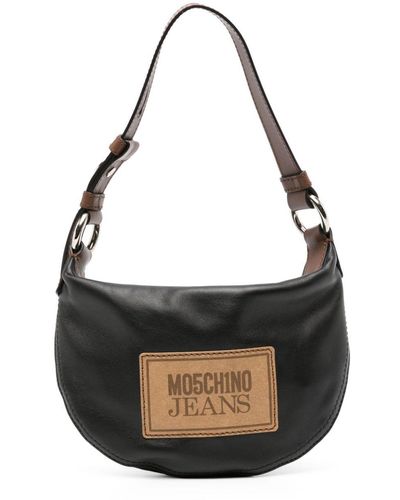 Moschino Jeans Logo-patch Leather Shoulder Bag - Black