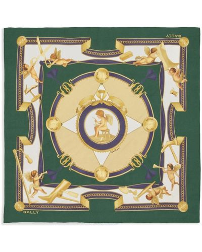 Bally Emblem Cherub-print Silk Scarf - Green