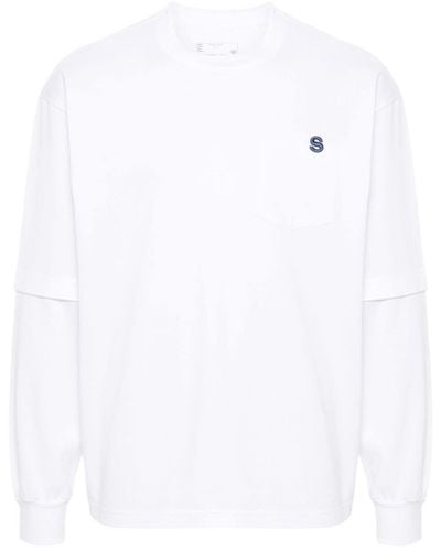 Sacai Logo-embroidered Long-sleeved T-shirt - White