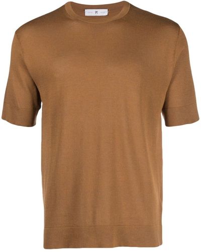 PT Torino T-shirt en soie mélangée - Marron