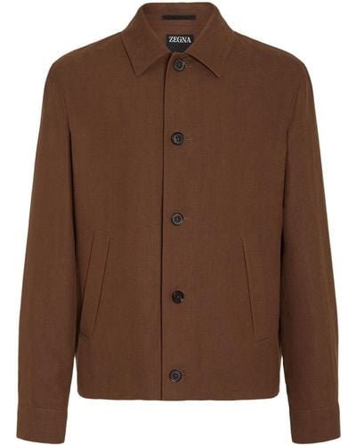 Zegna Spread-collar Linen Shirt Jacket - Brown