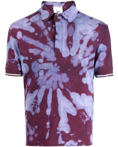Stain Shade Tie-die Print Cotton Polo Shirt - Purple