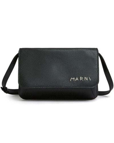 Marni Logo-embroidered Leather Belt Bag - Black