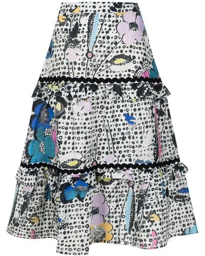Amir Slama Floral-print Tiered Midi Skirt - Multicolour