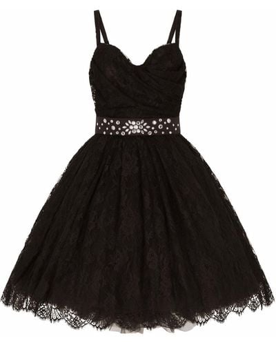 Dolce & Gabbana Kurzes Kleid aus Chantilly-Spitze - Schwarz