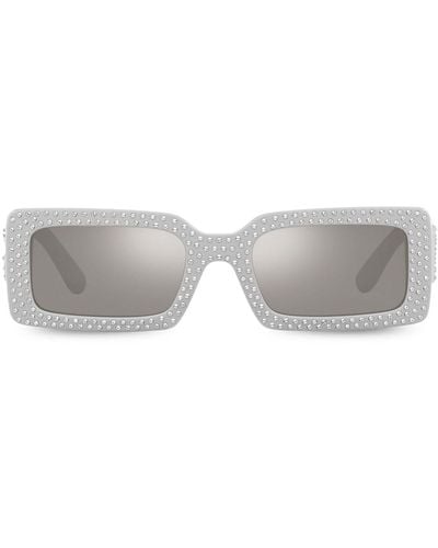 Dolce & Gabbana Crystal-embellished Rectangle-frame Sunglasses - Grey