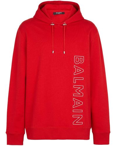 Balmain Logo-embossed Long-sleeved Hoodie - Red