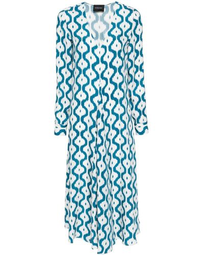 Simonetta Ravizza Abstract-pattern Silk Midi Dress - Blue