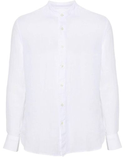 120% Lino Camisa con cuello mao - Blanco