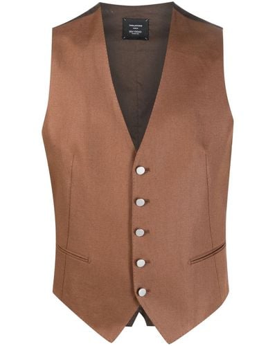 Tagliatore Button-up Linen Waistcoat - Brown