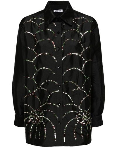 BATSHEVA Blouse Alison à ornements en sequins - Noir