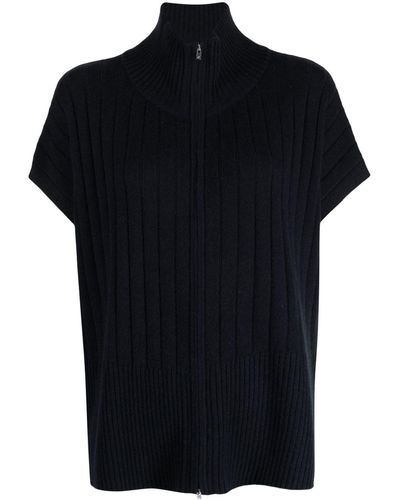 N.Peal Cashmere Ribbed-knit Zip-up Cashmere Cardigan - Black