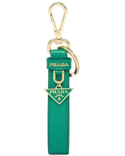 Prada Triangle-logo Leather Keychain - Green