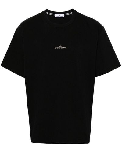 Stone Island T-shirt en coton à patch logo - Noir