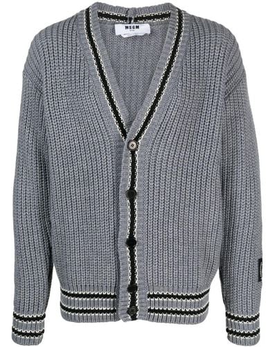 MSGM Striped-trim Buttoned Cardigan - Gray