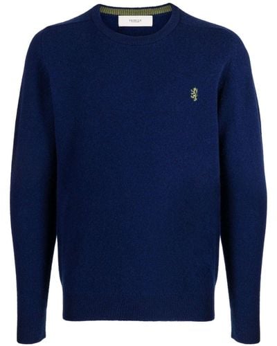 Pringle of Scotland Logo-embroidered Crew-neck Sweater - Blue