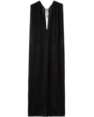 Jil Sander Pleated Plunge-neck Silk Dress - Black