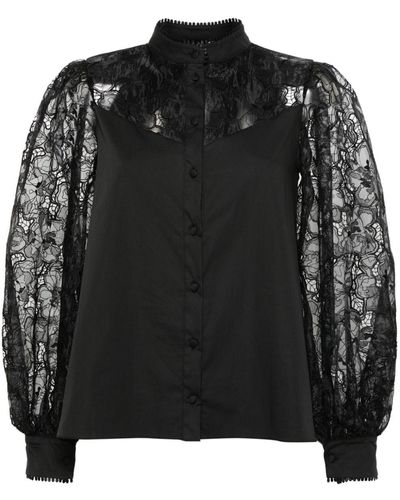 Nissa Floral-lace Paneled Shirt - Black