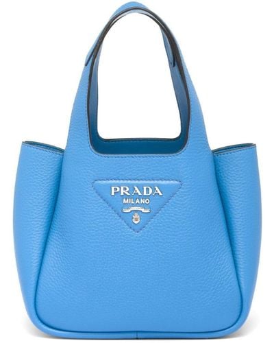 Prada Shopper mit Logo-Schild - Blau