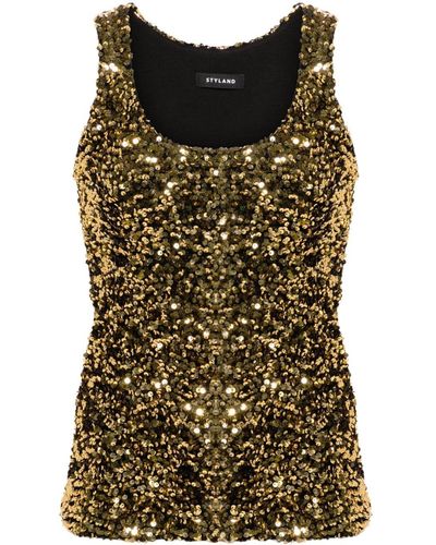 Styland Sequinned Tank Top - Black