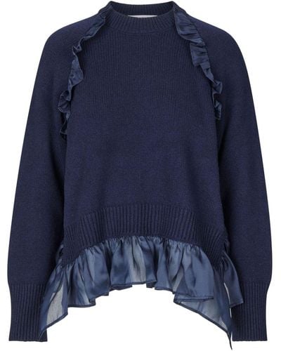 Cecilie Bahnsen Villy Ruffled Ribbed Jumper - Blue