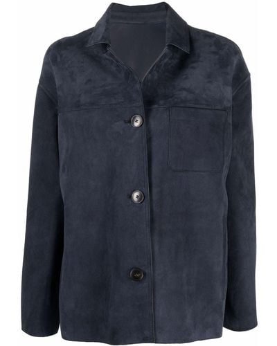 Yves Salomon Button-up Suede Jacket - Blue
