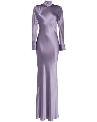 Michelle Mason Long Sleeve Silk Gown - Purple