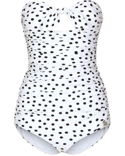Dolce & Gabbana Polka Dot-print Strapless Swimsuit - White