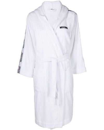 Moschino Robe longue ceinturée à logo brodé - Blanc