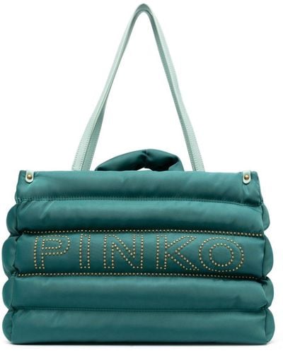 Pinko Logo-embellished Quilted Tote Bag - Green