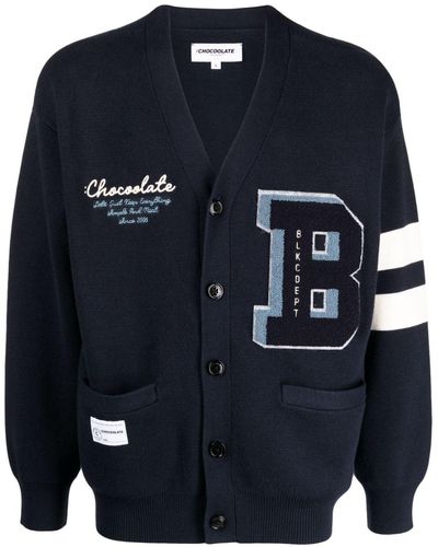 Chocoolate Logo-embroidered Knitted Cardigan - Blue