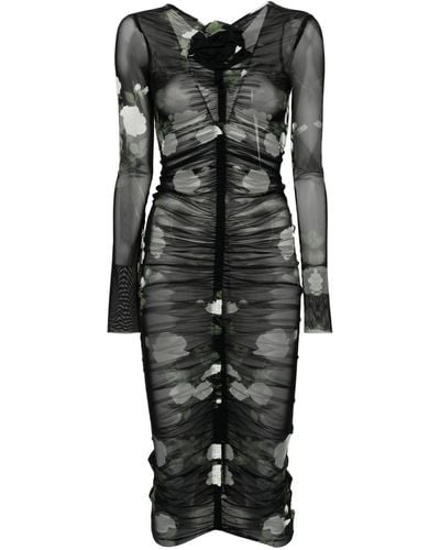 Magda Butrym Semi-doorzichtige Midi-jurk Met Ruches - Zwart