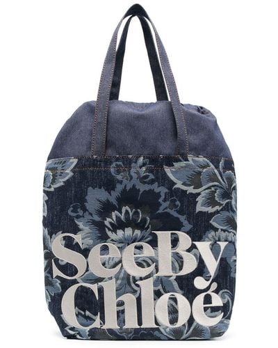 See By Chloé Shopper Met Bloemenprint - Blauw