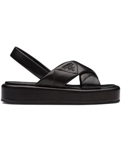 Prada Quilted Nappa Leather Flatform Sandals - Black